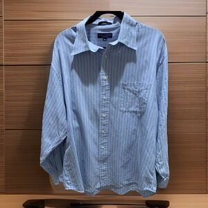 VTG HONG KONG DANIEL CREMIEUX COLLECTION BLUE STRIPE L/S shirt 100% Cotton‎ XL
